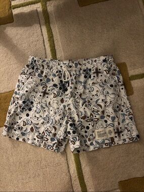 Eleventy White Swim Trunks with Blue and Brown Floral Print